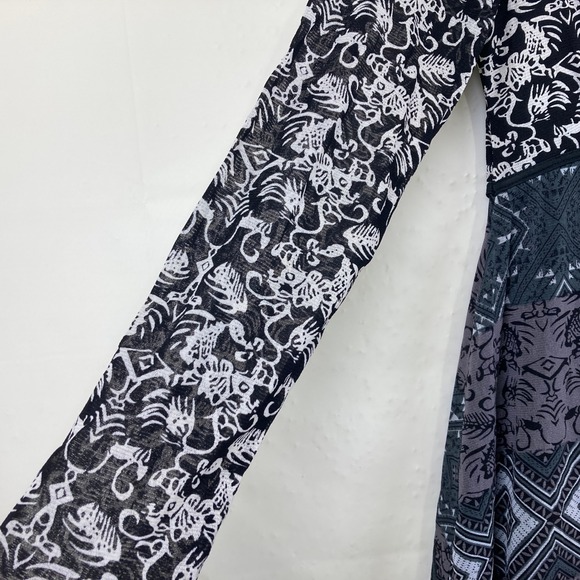 Boho Midi Dress Sz S Geometric Print Long Sheer Sleeve Whimsygoth Fairy Grunge - Picture 7 of 10
